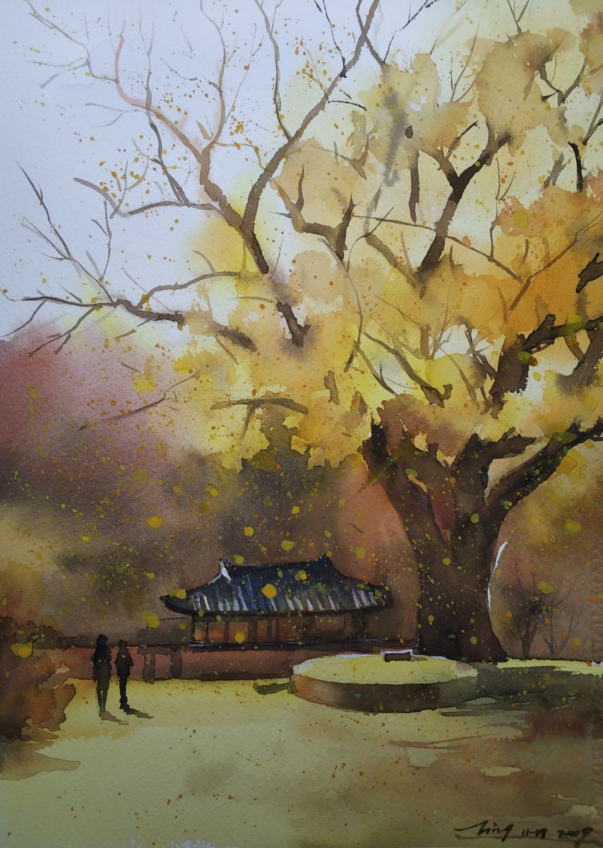 Impressionistic Landscape Watercolour By Jing Chen, 11 X 15, Autumn 8, Original Artwork
