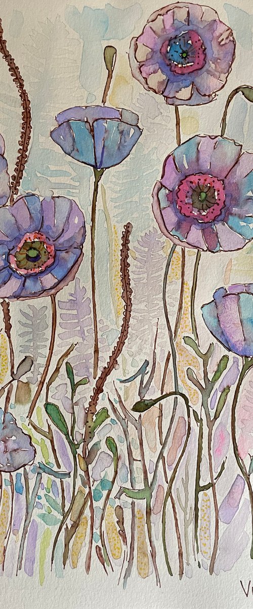 Rainbow poppies by Mary Voloshyna