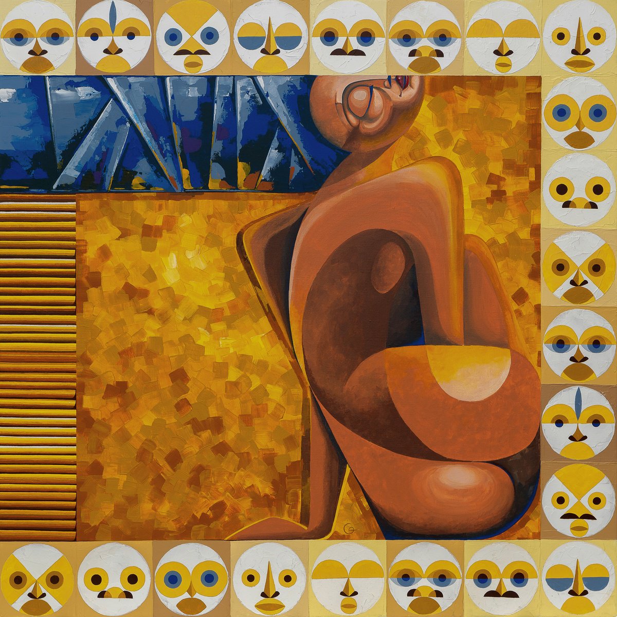 Geometric Abstract Acrylic Painting By Tetiana Gryshchenko, 40 X 40", The Girl In Cultural Frames., Original Artwork