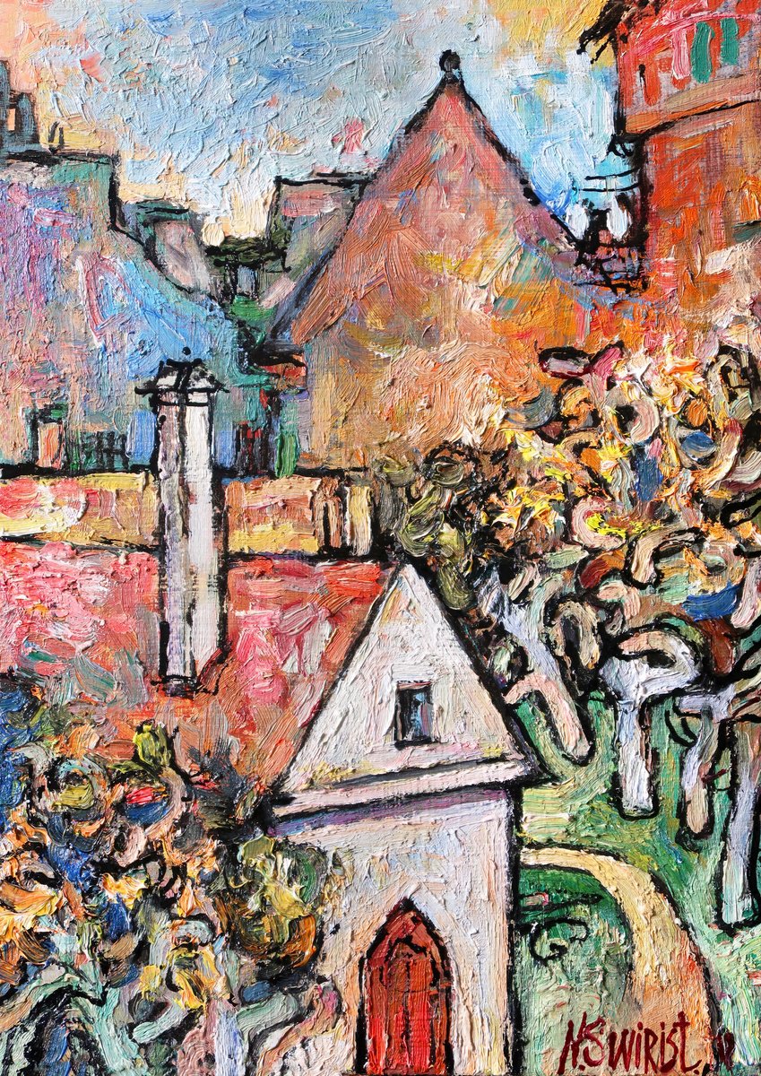 Impressionistic Cityscapes Oil Painting By Nikifor Swiristuhin, 10 X 14", ?ld Abbey. Autumn., Original Artwork
