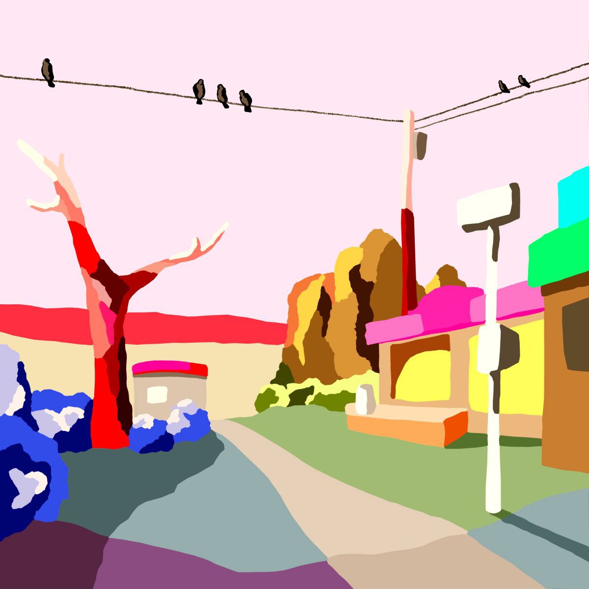 The little shop (La pequena tienda) (pop art, landscape) by Alejos