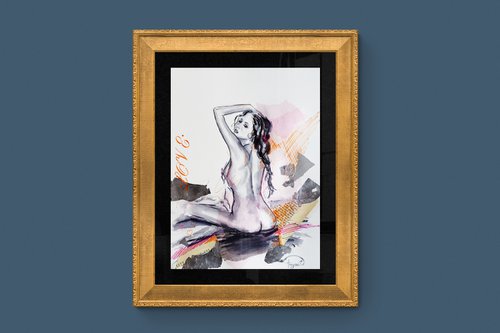 Moment- Nude woman Watercolor Painting by Antigoni Tziora