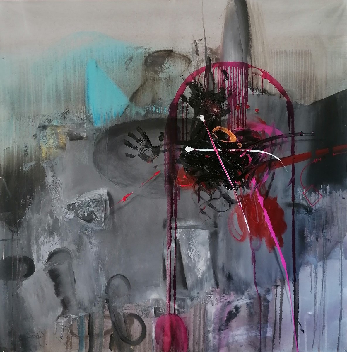 Abstract Acrylic Painting By Stefano Mazzolini, 63 X 63", Ucelgabi, Original Artwork