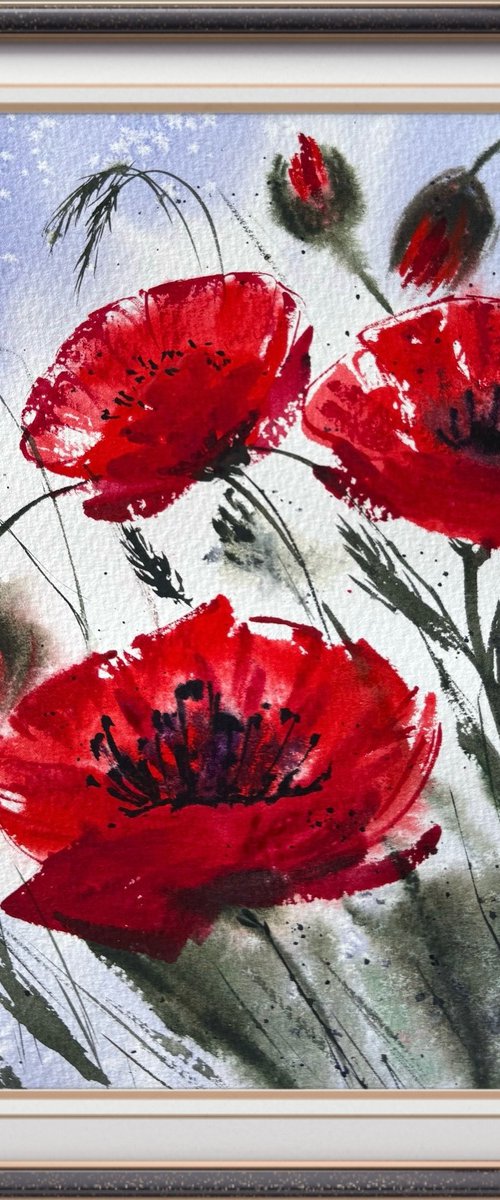Red Wild Poppies by Yuliia Sharapova