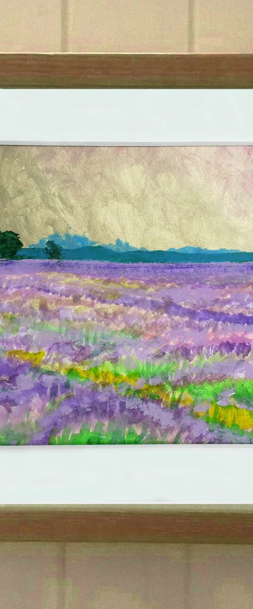 Lavender Fields - mounted landscape, small gift idea by Lisa Mann