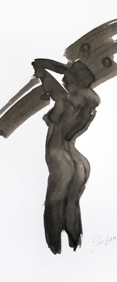 Nude Model 12. Sketch Ink /  ORIGINAL PAINTING by Salana Art Gallery