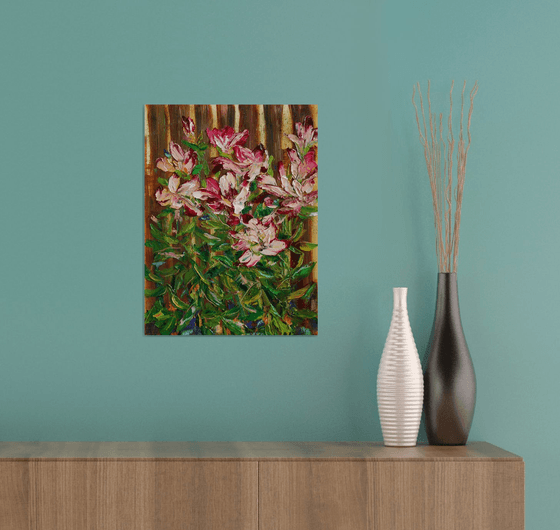 LILIES IN THE GARDEN II / ORIGINAL OIL PAINTING