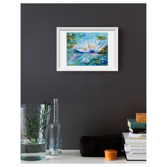 Lotus Painting Original Art Water Lily Artwork Small Floral Wall Art Flower Oil Painting