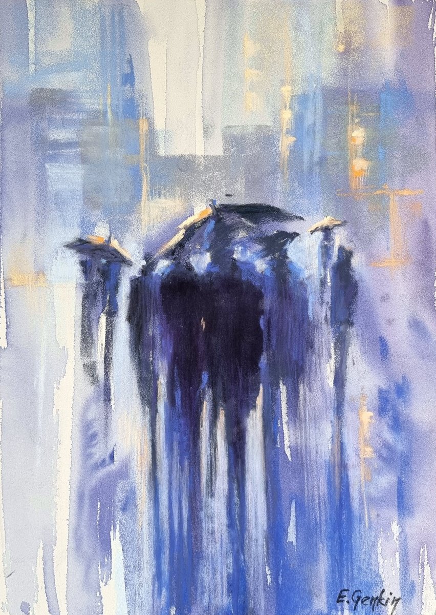 Impressionistic Landscape Pastel Drawing By Elena Genkin, 9 X 13, Rainy Day, Original Artwork