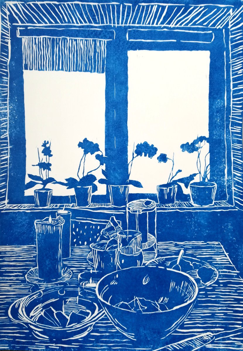 Illustrative Still Life Linocut By Zlatina Krusteva, 20 X 28", "Before", Original Artwork