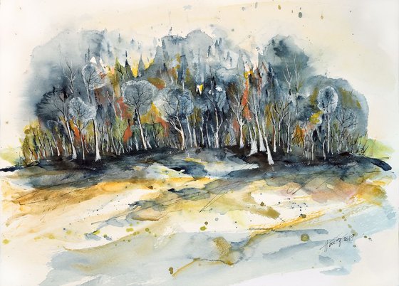Deep forest - original watercolor and ink painting