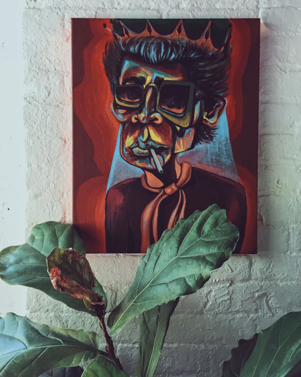 Illustrative Portrait Acrylic Painting By Kimi Kaa, 16 X 20", Prince Of Darkness (Jazz Series), Original Artwork