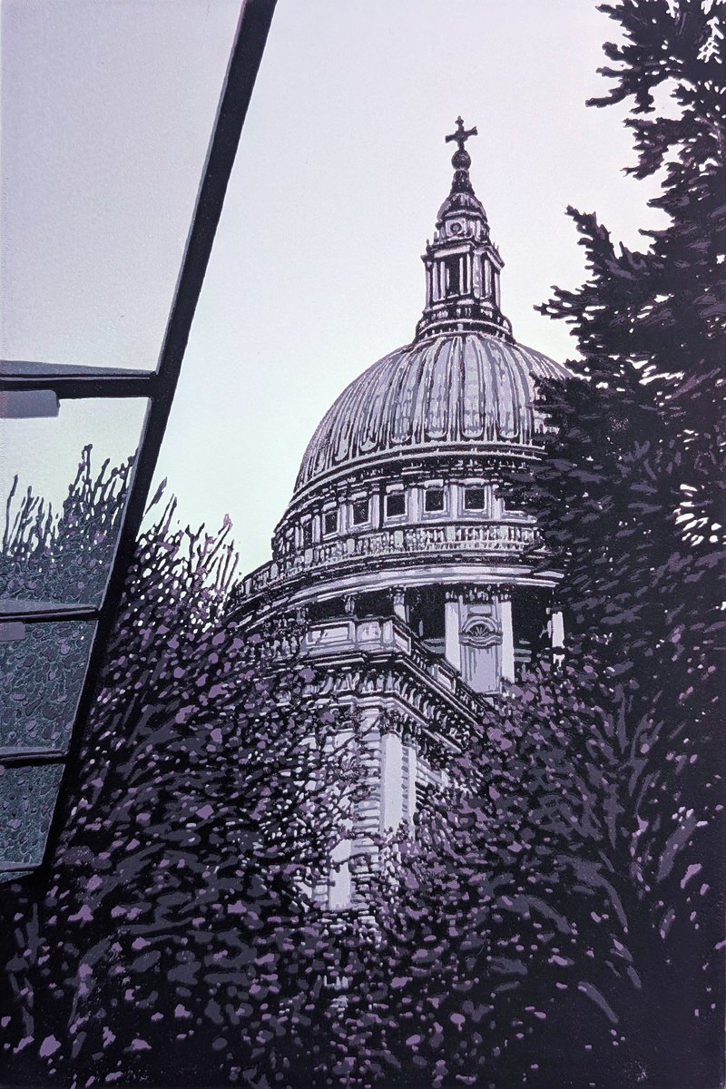 Impressionistic Cityscapes Linocut By Alexandra Buckle, 10 X 14, Black And Lilac St Paul