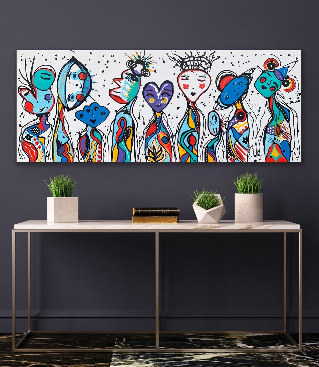 Organic Abstract Acrylic Painting By Veronica Vilsan, 59 X 24", Friends 105, Original Artwork