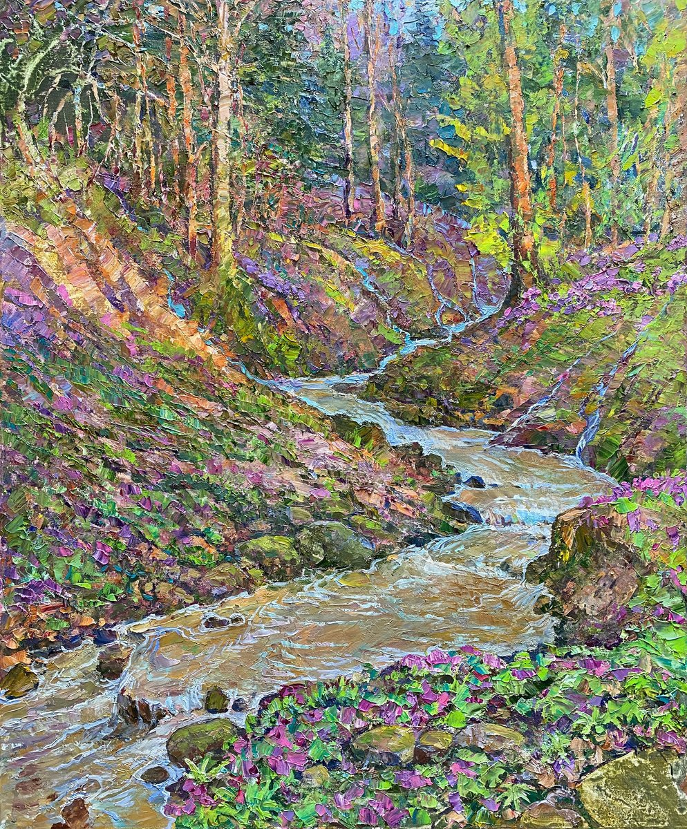 Impressionistic Landscape Oil Painting By Aleksandr Dubrovskyy, 20 X 24, Springs Of A Mountain Stream, Original Artwork