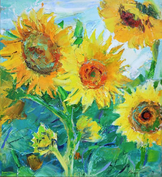 Sunflowers. Yellow and green