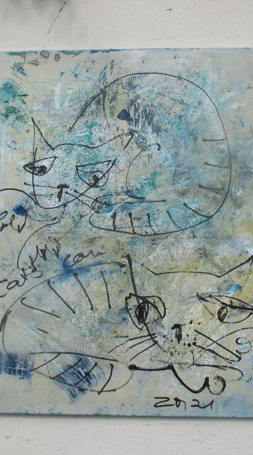 funny cats  - acrylpainting 80x100cm 31,5  x 39,3 inch by Sonja Zeltner-Müller