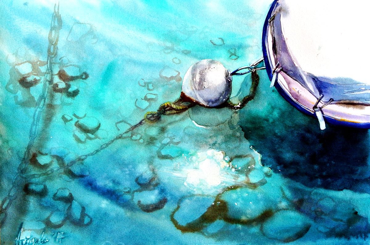 Photorealistic Landscape Watercolour By Ksenia Astakhova, 18 X 12", A Buoy From Clarens, Original Artwork