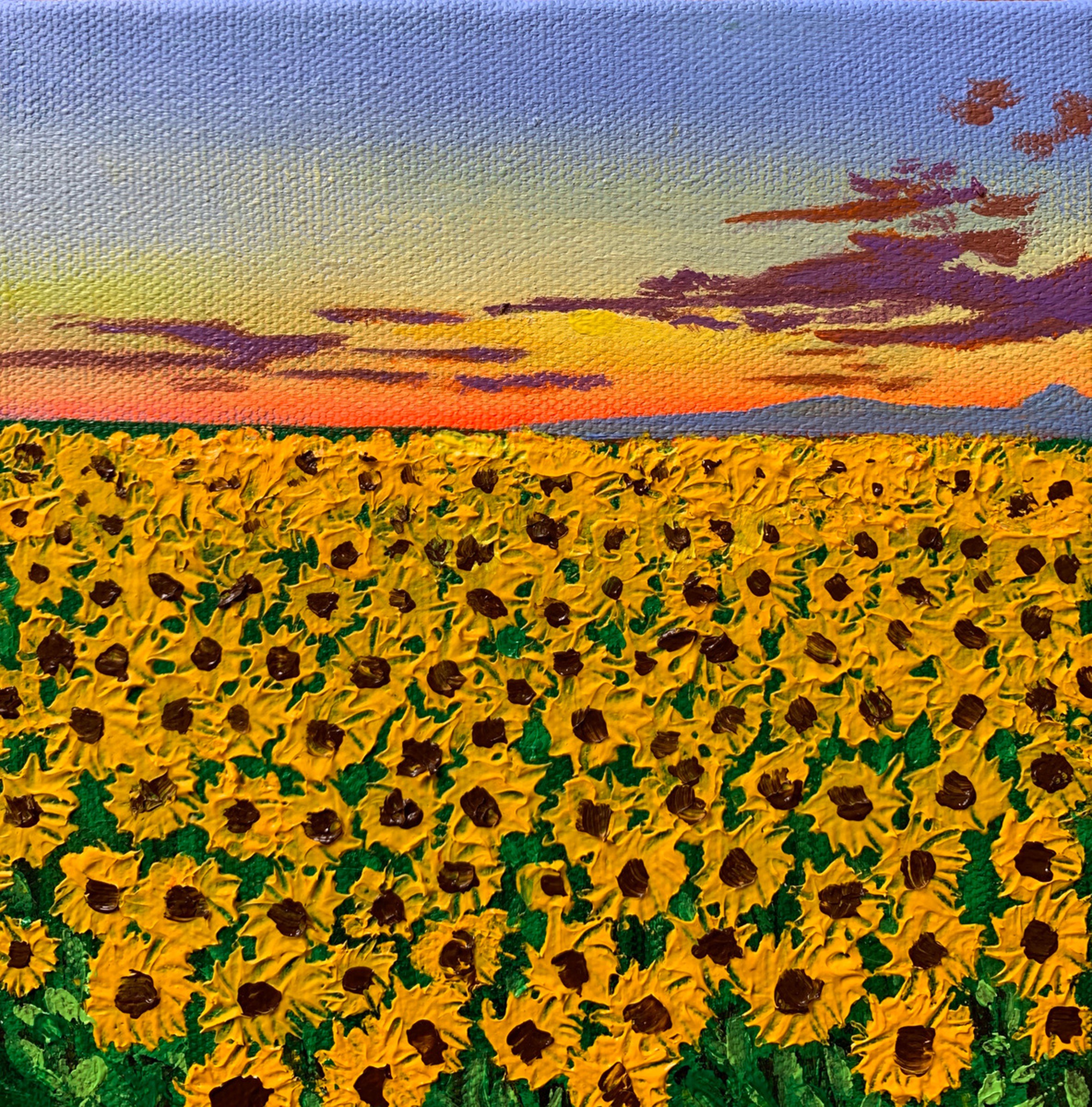 Sunflower Field At Sunset Small Painting Re Artfinder