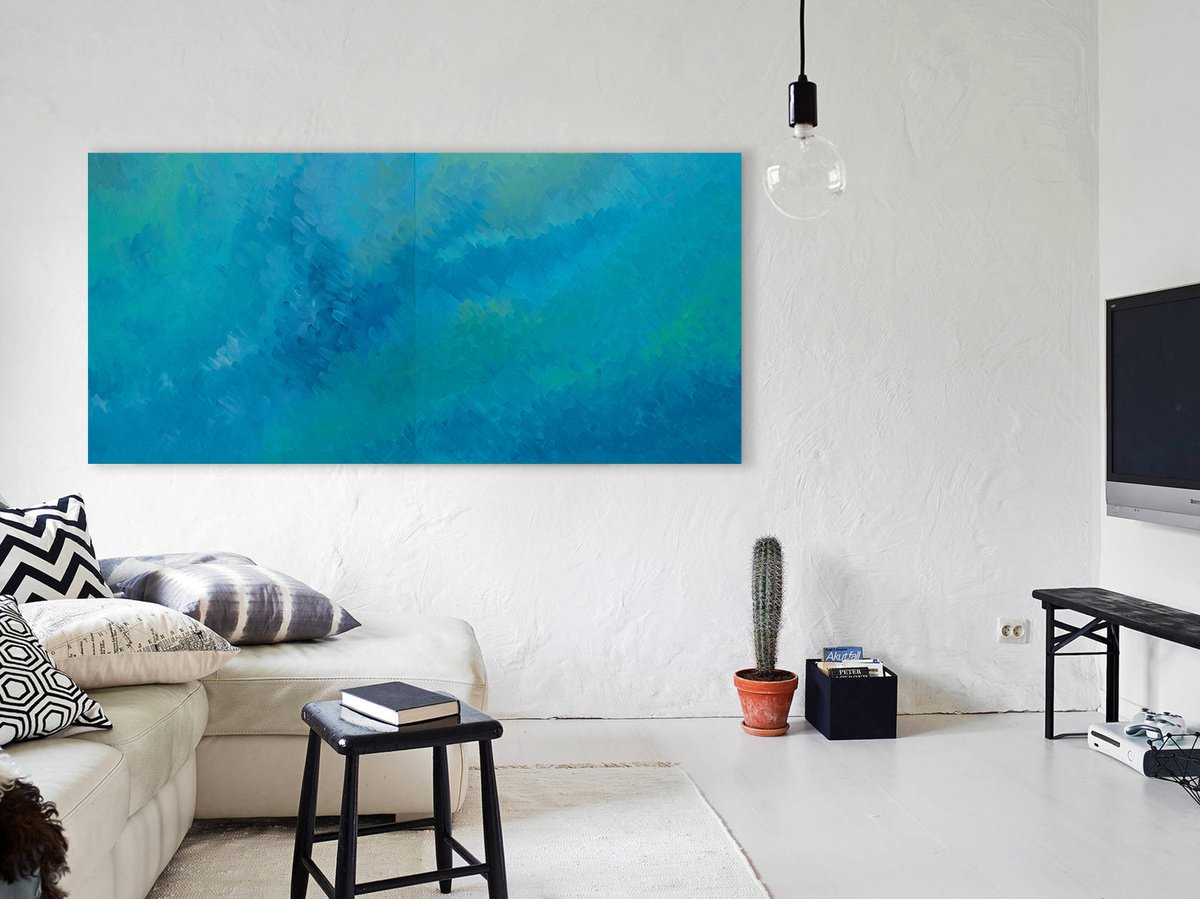 Organic Abstract Oil Painting By Nataliia Sydorova, 83 X 39", Ocean, Original Artwork