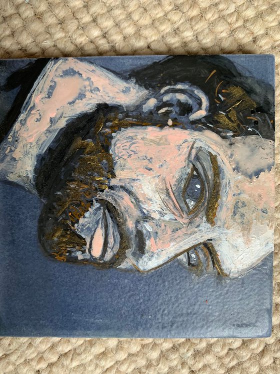 Portrait of Man Acrylic Painting of People on Tile Decor Gift Ideas