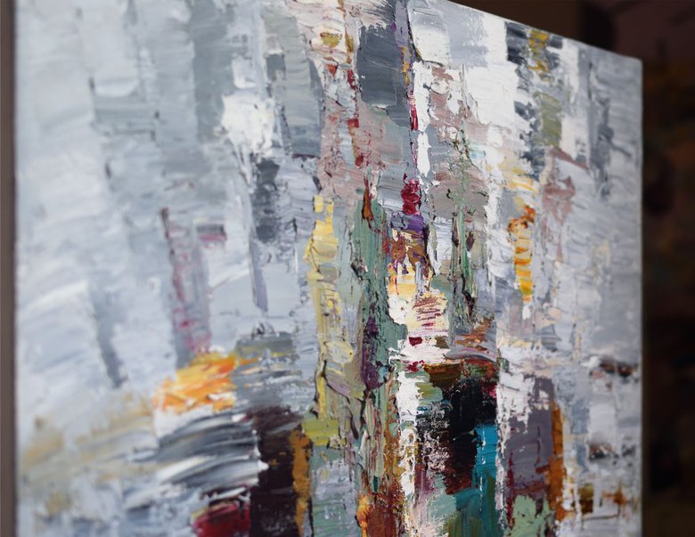 Original Gray Abstract painting Oil painting by Anastasiia Valiulina