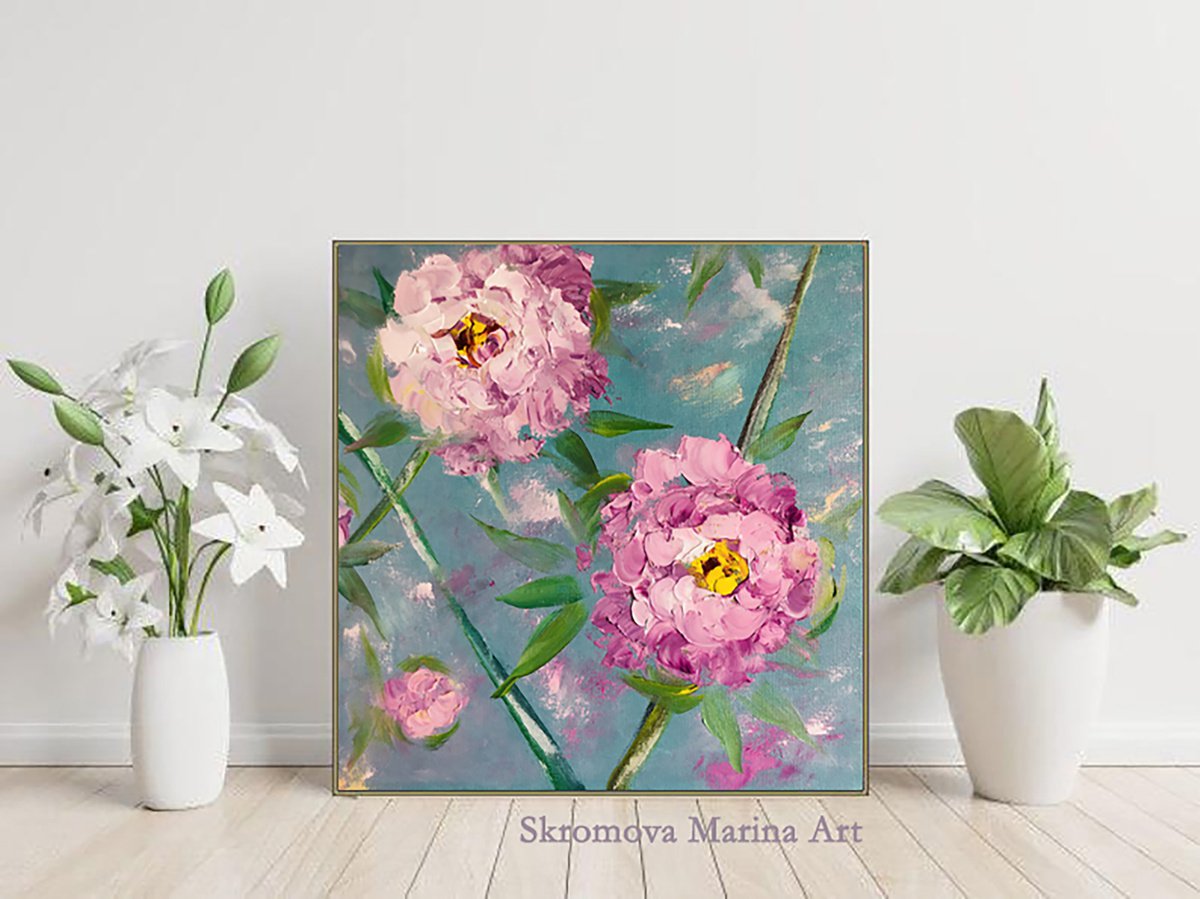 LITTLE PEONY - Pink flowers. Floral decor. Decorative painting. Little. Gentle. Flowering. by Marina Skromova