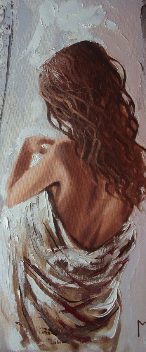 " LIGHT ...  "  original painting window  palette knife GIFT brown by Monika Luniak