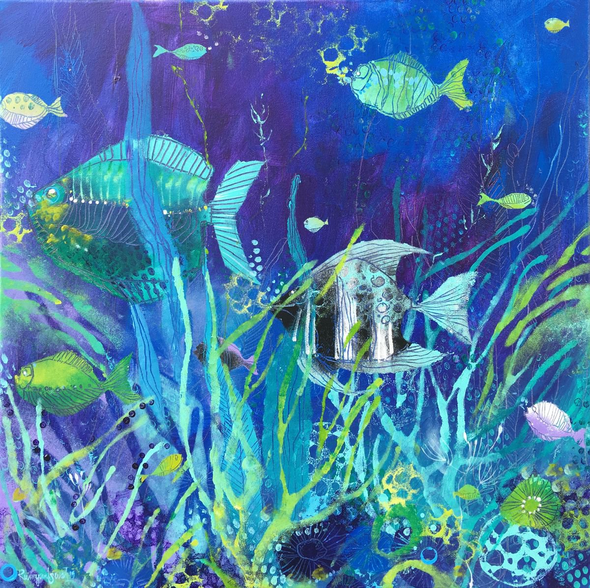 Tropical Fish - Blue Ocean Underwater Art By Irina Rumyantseva, 30 X 30, Artwork For Sale On Artfinder