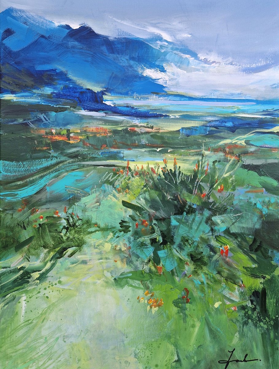 Impressionistic Landscape Acrylic Painting By Irina Laube, 24 X 31, Summer In The Mountains Iv, Original Artwork
