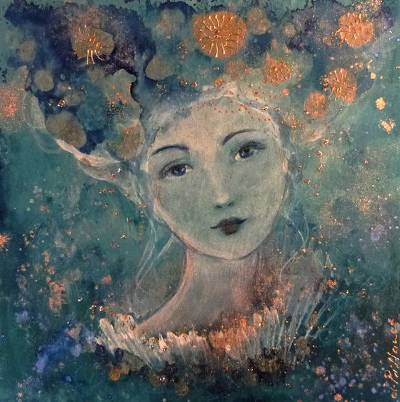 Dreamy woman  Mists of gold.20 x20cm