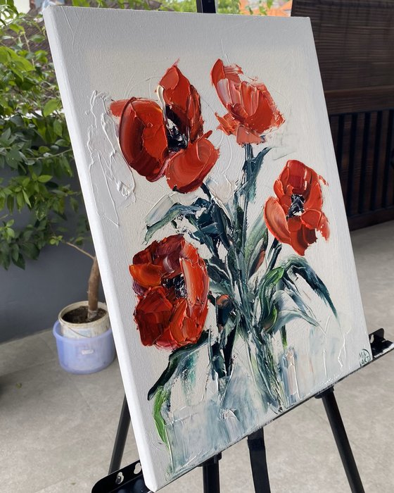 Red Poppy Textured Impasto