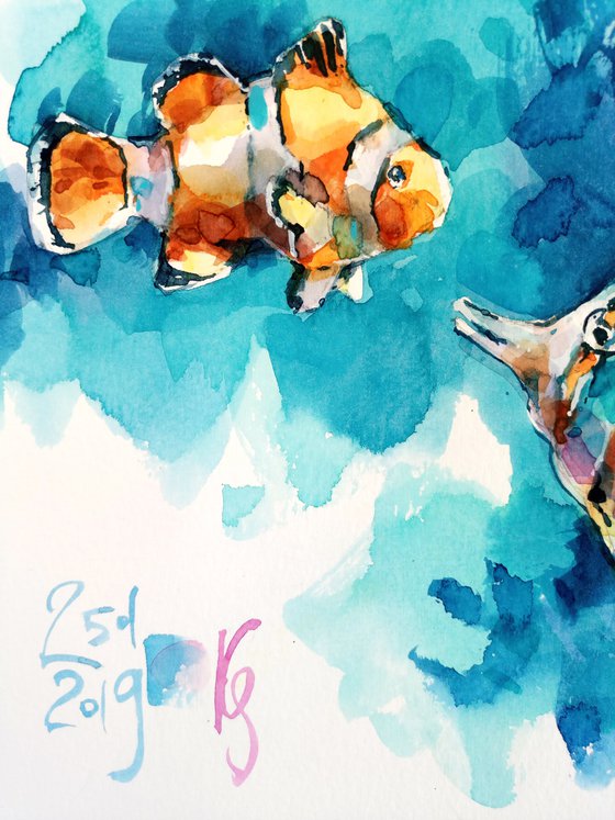 "Ocean fish" Original watercolor sketch