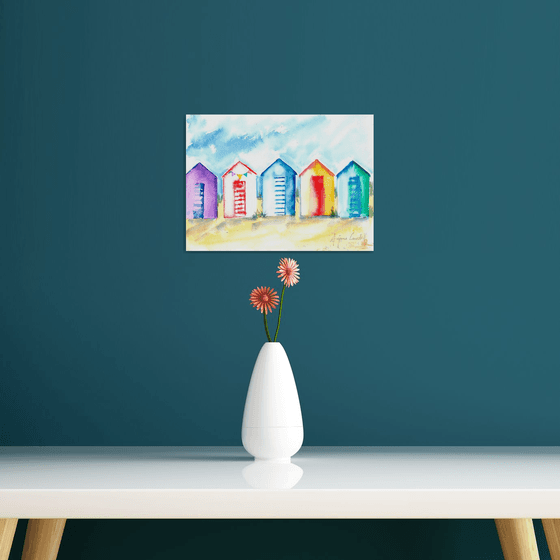 Beach hut Painting, Seaside Art, Original Watercolour Painting, Seaside Painting