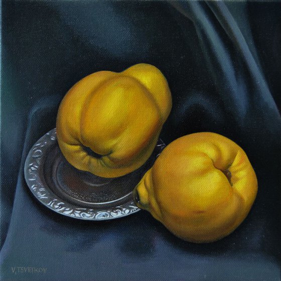 Still life with quinces , Original oil on canvas painting
