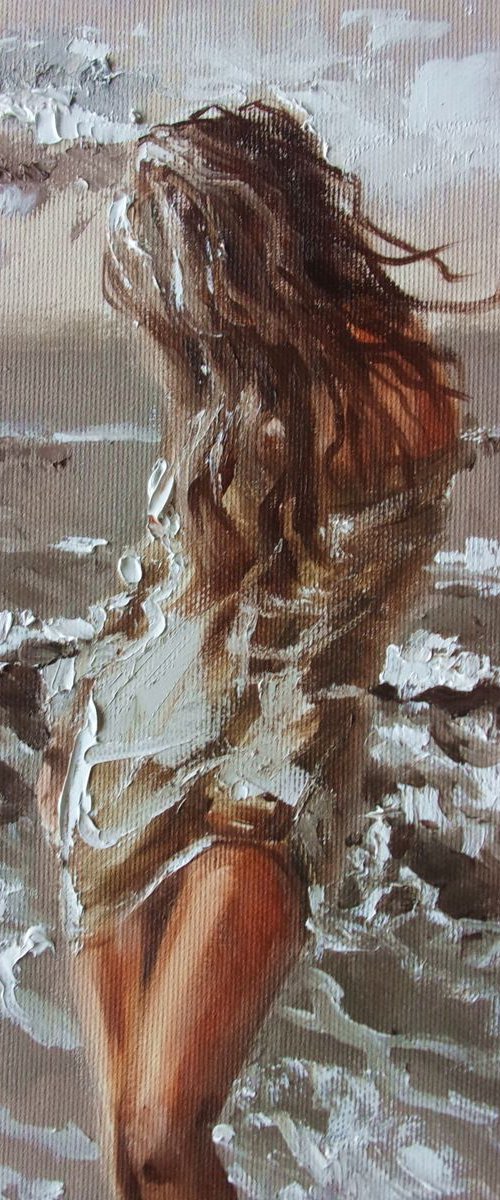 " THE LAST RAYS ... " original painting SEA WIND autumn palette knife GIFT by Monika Luniak