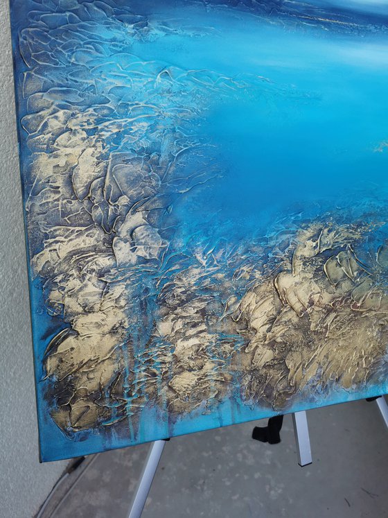 A XL large original modern semi-abstract painting "Blue Lagoon"