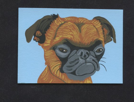 ACEO ATC Original Miniature Painting Brussels Griffon Pet Dog Art-Carla Smale