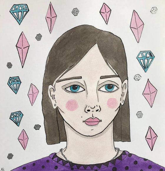 Purple Portrait with Gems