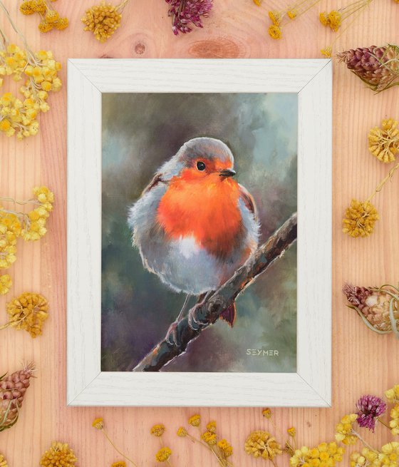 Robin oil painting, 'Red haired visitor'