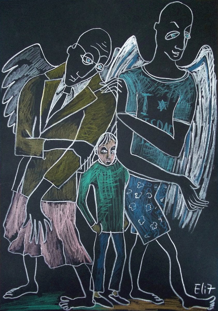 Surrealistic Pencil Drawing , Change Of Angels At The Border By Elisheva Nesis, 9 X 13, Artwork For Sale On Artfinder