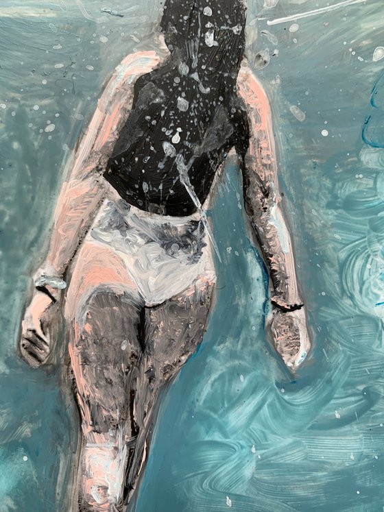 Swimmer I Acrylic Painting on Paper Unique Artwork Gift Ideas Home Decor
