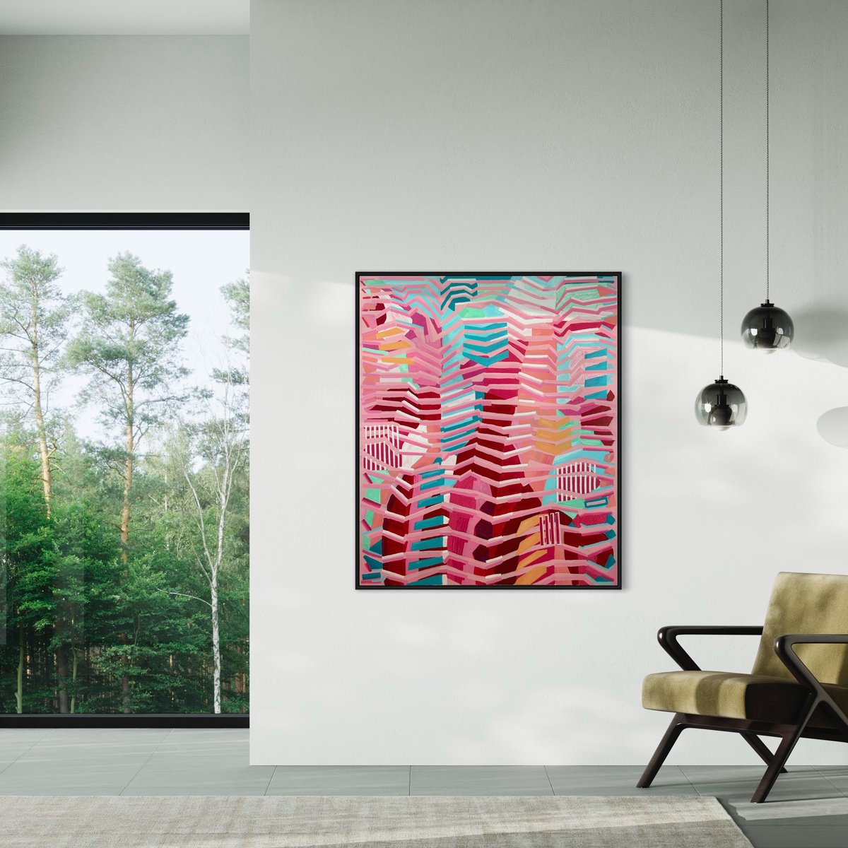 Geometric Abstract Acrylic Painting By Samantha Malone, 39 X 47", Altered State Of Mind, Original Artwork