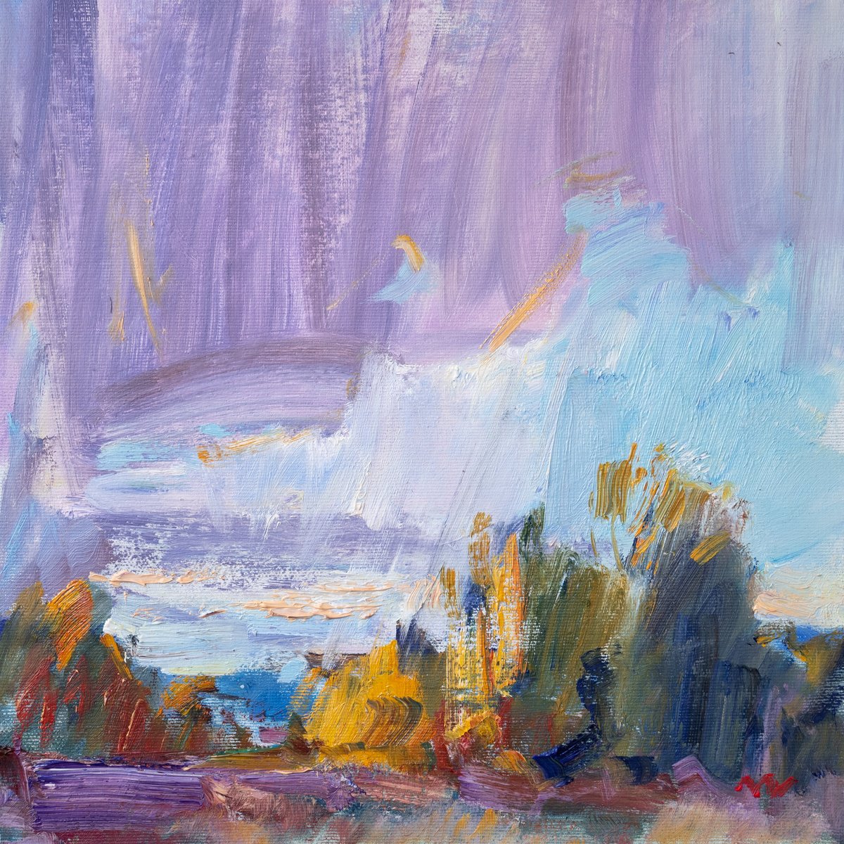 Expressive Landscape Oil Painting By Vasyl Moldavchuk, 12 X 12", Autumn Day, Original Artwork