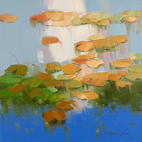 Lilies Pond, Original oil painting, Handmade artwork, One of a kind