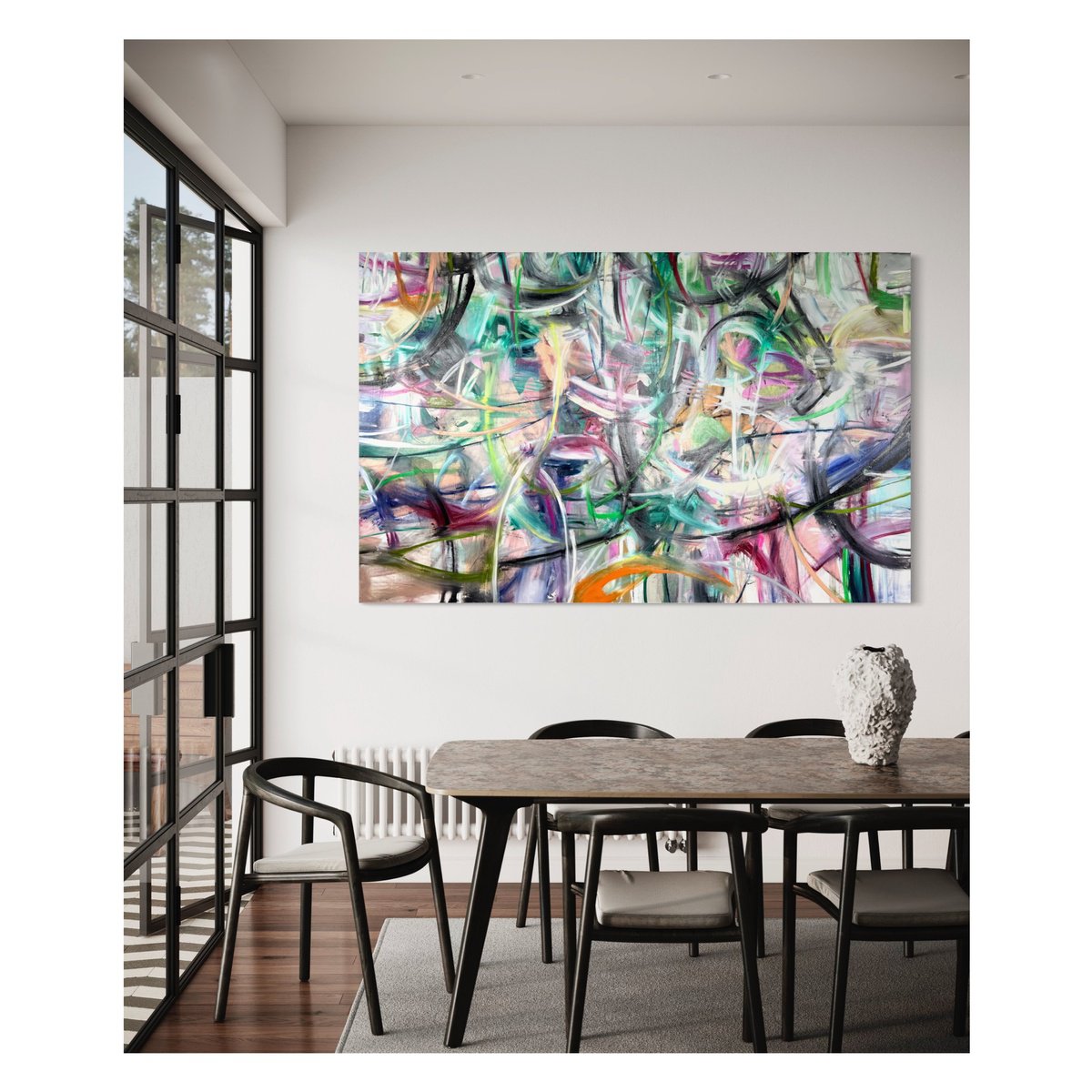 Expressive Abstract Oil Painting By Maria Esmar, 87 X 55", The Beginning And The End, Original Artwork