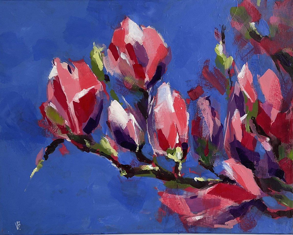 Impressionistic Botanical Acrylic Painting By Volha Belevets, 20 X 16", Sunny Spring 001, Original Artwork