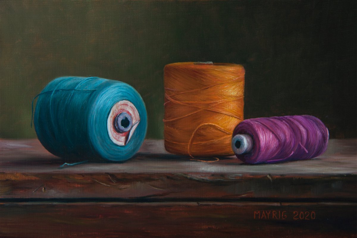 Impressionistic Still Life Oil Painting By Mayrig Simonjan, 12 X 8", Thread And Colour, Original Artwork