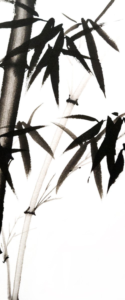 Bamboo forest - Bamboo series No. 2127 - Oriental Chinese Ink Painting by Ilana Shechter
