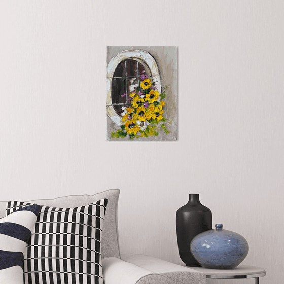 Window with yellow  Flowers